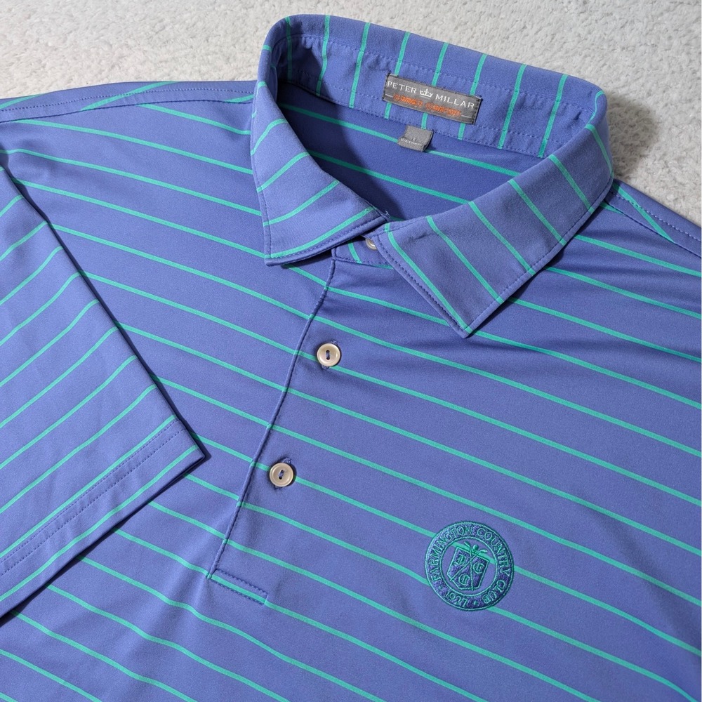 Peter‎ Millar Polo Mens L Purple Striped Stretch Summer Comfort Farmington CC